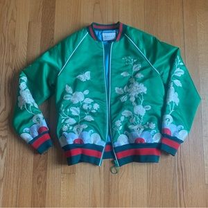 Green Floral Bomber Spring Jacket - Small